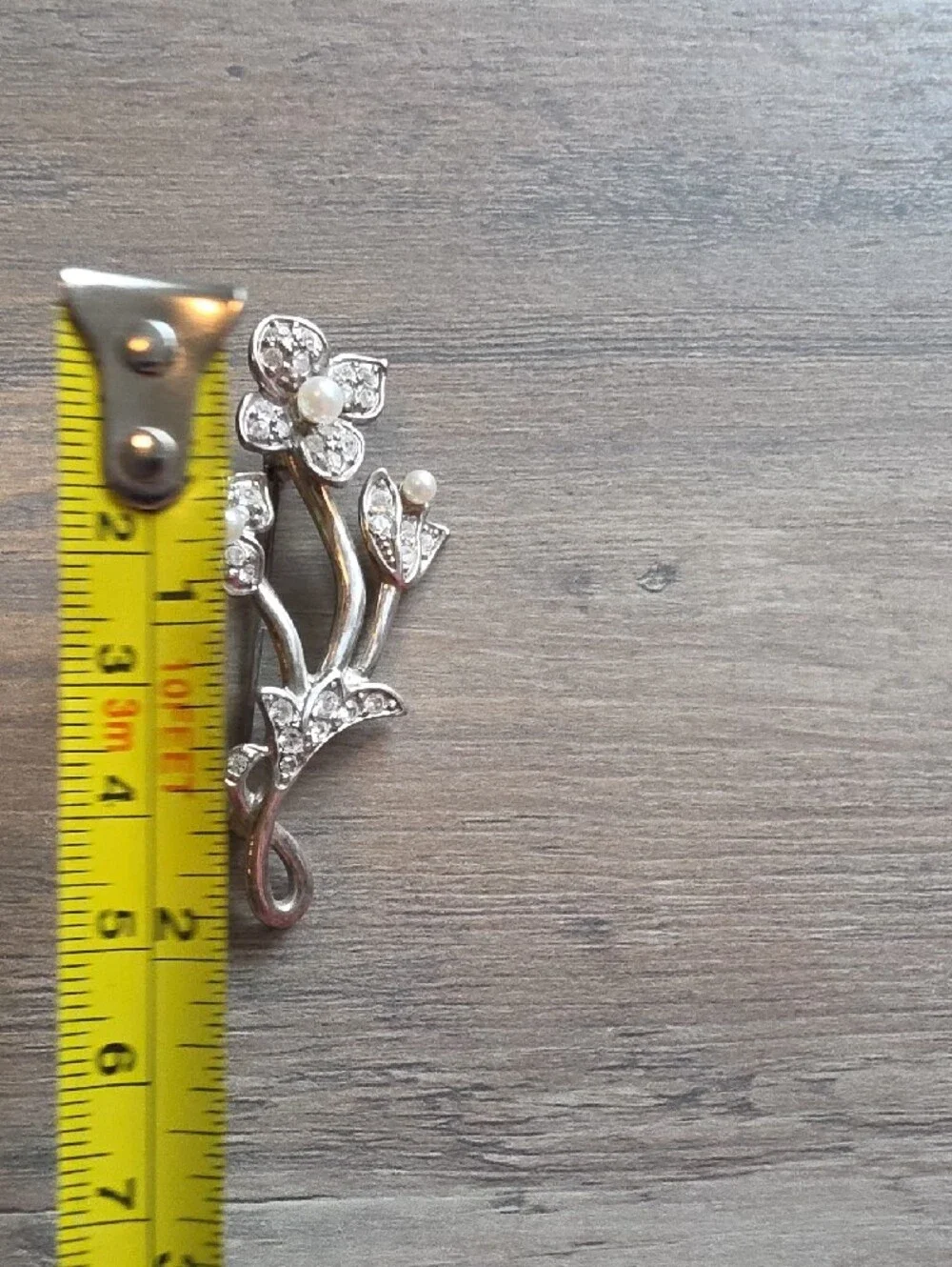 Monet Silver-Tone Floral Brooch with Faux Pearls and Crystals